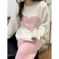 Women's Pajamas Loungewear 2 Pieces Heart Warm Comfort Home Daily Fleece Warm Breathable Crew Neck Long Sleeve Pullover Pant Fall Winter Home Outfits Women's Pajamas Loungewear 2 Pieces Heart Warm Comfort Home Daily Fleece Warm Breathable Crew Neck Long Sleeve Pullover Pant Fall Winter Home Outfits