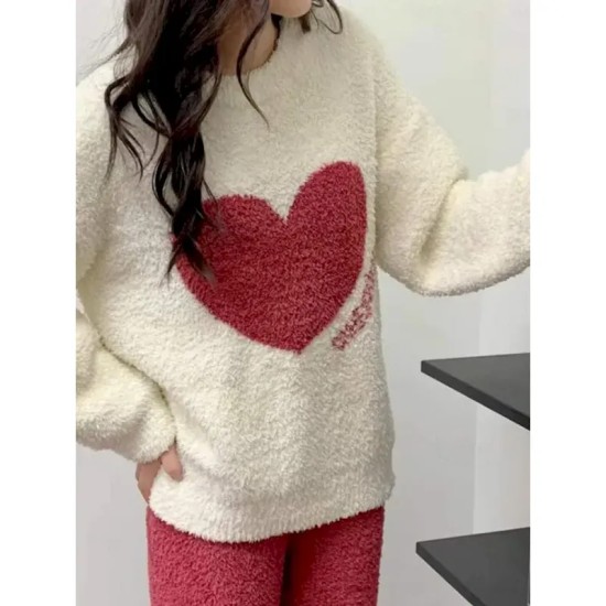 Women's Pajamas Loungewear 2 Pieces Heart Warm Comfort Home Daily Fleece Warm Breathable Crew Neck Long Sleeve Pullover Pant Fall Winter Home Outfits Women's Pajamas Loungewear 2 Pieces Heart Warm Comfort Home Daily Fleece Warm Breathable Crew Neck Long Sleeve Pullover Pant Fall Winter Home Outfits