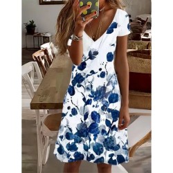 Women's Casual Dress Summer Dress Stylish Vacation Daily Date Regular Fit Ombre Marble Short Sleeve V Neck Light Yellow Pink Royal Blue Sky Blue Summe