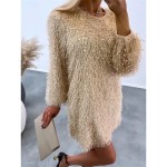 Women's Casual Dress Mini Dress Tassel Fringe Casual Crew Neck Long Sleeve Black Apricot Color 2025 Women's Casual Dress Mini Dress Tassel Fringe Casual Crew Neck Long Sleeve Black Apricot Color 2025