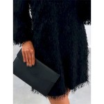 Women's Casual Dress Mini Dress Tassel Fringe Casual Crew Neck Long Sleeve Black Apricot Color 2025 Women's Casual Dress Mini Dress Tassel Fringe Casual Crew Neck Long Sleeve Black Apricot Color 2025