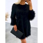 Women's Casual Dress Mini Dress Tassel Fringe Casual Crew Neck Long Sleeve Black Apricot Color 2025 Women's Casual Dress Mini Dress Tassel Fringe Casual Crew Neck Long Sleeve Black Apricot Color 2025