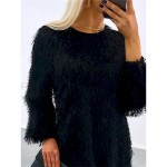 Women's Casual Dress Mini Dress Tassel Fringe Casual Crew Neck Long Sleeve Black Apricot Color 2025 Women's Casual Dress Mini Dress Tassel Fringe Casual Crew Neck Long Sleeve Black Apricot Color 2025