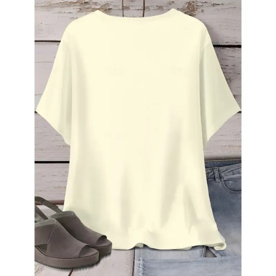 Women's T Shirt Casual Sunflower Print Short Sleeve Regular Tops V Neck Daily off-white Summer 2025 Women's T Shirt Casual Sunflower Print Short Sleeve Regular Tops V Neck Daily off-white Summer 2025