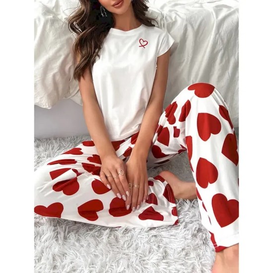 Women's Pajama Set Casual Comfort Heart Ruffle Elastic Waist Tank Top Pant Home Valentine's Day Daily Sleeveless Crew Neck Black Pink Red Summer Sprin Women's Pajama Set Casual Comfort Heart Ruffle Elastic Waist Tank Top Pant Home Valentine's Day Daily Sleeveless Crew Neck Black Pink Red Summer Sprin