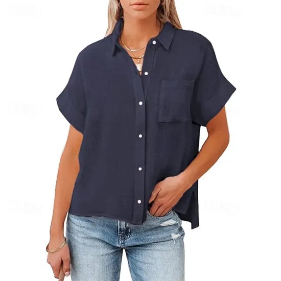 Women's Shirt Linen-Inspired Shirts Button Up Blouse Plain Casual Short Sleeve Shirt Collar Regular Tops Daily Buttons Pocket Black White Army Green N Women's Shirt Linen-Inspired Shirts Button Up Blouse Plain Casual Short Sleeve Shirt Collar Regular Tops Daily Buttons Pocket Black White Army Green N