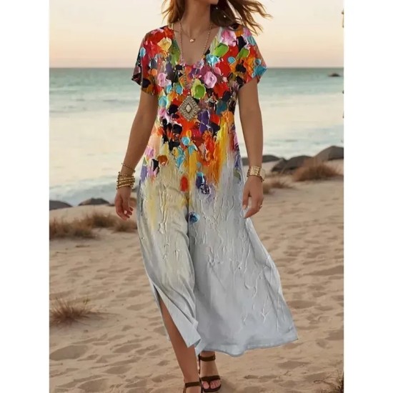 Women's Maxi Dress Casual Dress A Line Dress Stylish Casual Vacation Daily Regular Fit Floral Short Sleeve V Neck White Light Green Blue Green Summer Women's Maxi Dress Casual Dress A Line Dress Stylish Casual Vacation Daily Regular Fit Floral Short Sleeve V Neck White Light Green Blue Green Summer