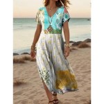 Women's Maxi Dress Casual Dress A Line Dress Stylish Casual Vacation Daily Regular Fit Floral Short Sleeve V Neck White Light Green Blue Green Summer Women's Maxi Dress Casual Dress A Line Dress Stylish Casual Vacation Daily Regular Fit Floral Short Sleeve V Neck White Light Green Blue Green Summer