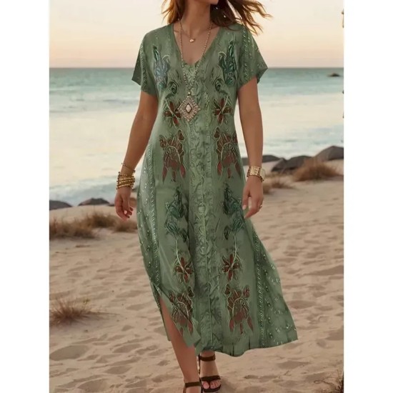 Women's Maxi Dress Casual Dress A Line Dress Stylish Casual Vacation Daily Regular Fit Floral Short Sleeve V Neck White Light Green Blue Green Summer Women's Maxi Dress Casual Dress A Line Dress Stylish Casual Vacation Daily Regular Fit Floral Short Sleeve V Neck White Light Green Blue Green Summer