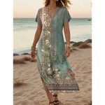 Women's Maxi Dress Casual Dress A Line Dress Stylish Casual Vacation Daily Regular Fit Floral Short Sleeve V Neck White Light Green Blue Green Summer Women's Maxi Dress Casual Dress A Line Dress Stylish Casual Vacation Daily Regular Fit Floral Short Sleeve V Neck White Light Green Blue Green Summer