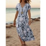 Women's Maxi Dress Casual Dress A Line Dress Stylish Casual Vacation Daily Regular Fit Floral Short Sleeve V Neck White Light Green Blue Green Summer Women's Maxi Dress Casual Dress A Line Dress Stylish Casual Vacation Daily Regular Fit Floral Short Sleeve V Neck White Light Green Blue Green Summer