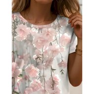 Women's T Shirt Ombre Floral Graphic Vintage Stylish Classic Short Sleeve Crew Neck Round Neck Regular Tops Daily Print Pink Summer 2025 Women's T Shirt Ombre Floral Graphic Vintage Stylish Classic Short Sleeve Crew Neck Round Neck Regular Tops Daily Print Pink Summer 2025