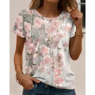 Women's T Shirt Ombre Floral Graphic Vintage Stylish Classic Short Sleeve Crew Neck Round Neck Regular Tops Daily Print Pink Summer 2025