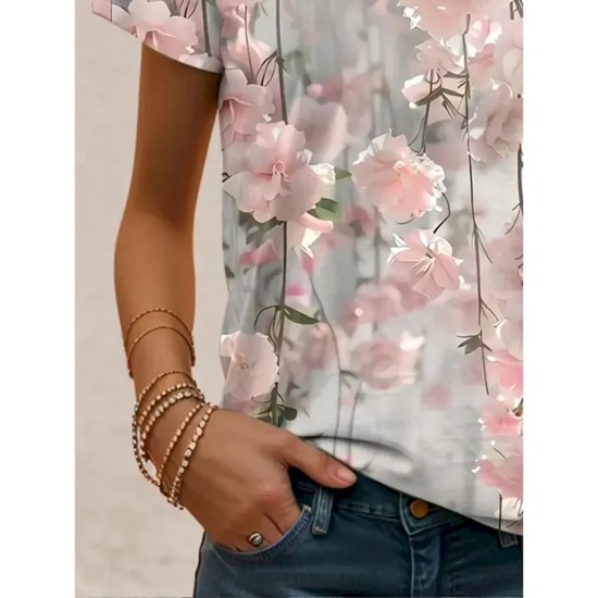 Women's T Shirt Ombre Floral Graphic Vintage Stylish Classic Short Sleeve Crew Neck Round Neck Regular Tops Daily Print Pink Summer 2025 Women's T Shirt Ombre Floral Graphic Vintage Stylish Classic Short Sleeve Crew Neck Round Neck Regular Tops Daily Print Pink Summer 2025