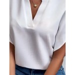 Women's Shirt Linen-Inspired Shirts Blouse Solid Color Basic Casual Short Sleeve Notched Neck Regular Tops Daily White Pink Summer 2025 Women's Shirt Linen-Inspired Shirts Blouse Solid Color Basic Casual Short Sleeve Notched Neck Regular Tops Daily White Pink Summer 2025