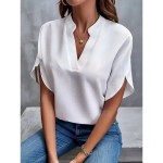 Women's Shirt Linen-Inspired Shirts Blouse Solid Color Basic Casual Short Sleeve Notched Neck Regular Tops Daily White Pink Summer 2025 Women's Shirt Linen-Inspired Shirts Blouse Solid Color Basic Casual Short Sleeve Notched Neck Regular Tops Daily White Pink Summer 2025