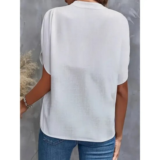 Women's Shirt Linen-Inspired Shirts Blouse Solid Color Basic Casual Short Sleeve Notched Neck Regular Tops Daily White Pink Summer 2025 Women's Shirt Linen-Inspired Shirts Blouse Solid Color Basic Casual Short Sleeve Notched Neck Regular Tops Daily White Pink Summer 2025