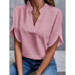 Women's Shirt Linen-Inspired Shirts Blouse Solid Color Basic Casual Short Sleeve Notched Neck Regular Tops Daily White Pink Summer 2025 Women's Shirt Linen-Inspired Shirts Blouse Solid Color Basic Casual Short Sleeve Notched Neck Regular Tops Daily White Pink Summer 2025