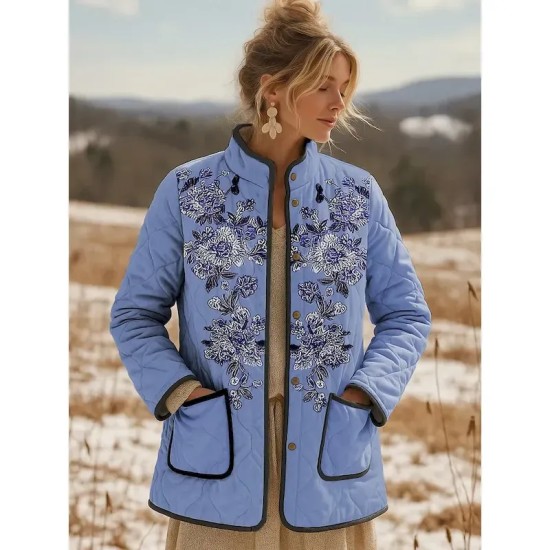 Women's Winter Jacket Quilted Jacket Warm Lightweight Embroidered Print Active Vintage Cute Artistic Floral Casual Short Stand Collar Regular Fit Long Women's Winter Jacket Quilted Jacket Warm Lightweight Embroidered Print Active Vintage Cute Artistic Floral Casual Short Stand Collar Regular Fit Long