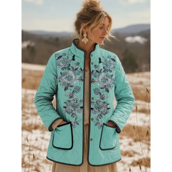 Women's Winter Jacket Quilted Jacket Warm Lightweight Embroidered Print Active Vintage Cute Artistic Floral Casual Short Stand Collar Regular Fit Long Women's Winter Jacket Quilted Jacket Warm Lightweight Embroidered Print Active Vintage Cute Artistic Floral Casual Short Stand Collar Regular Fit Long