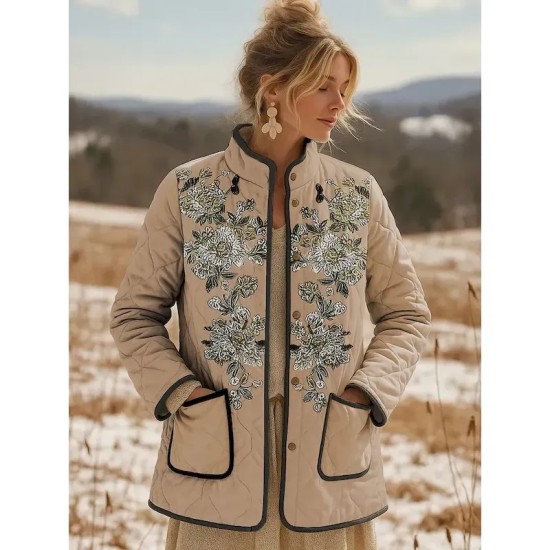 Women's Winter Jacket Quilted Jacket Warm Lightweight Embroidered Print Active Vintage Cute Artistic Floral Casual Short Stand Collar Regular Fit Long Women's Winter Jacket Quilted Jacket Warm Lightweight Embroidered Print Active Vintage Cute Artistic Floral Casual Short Stand Collar Regular Fit Long