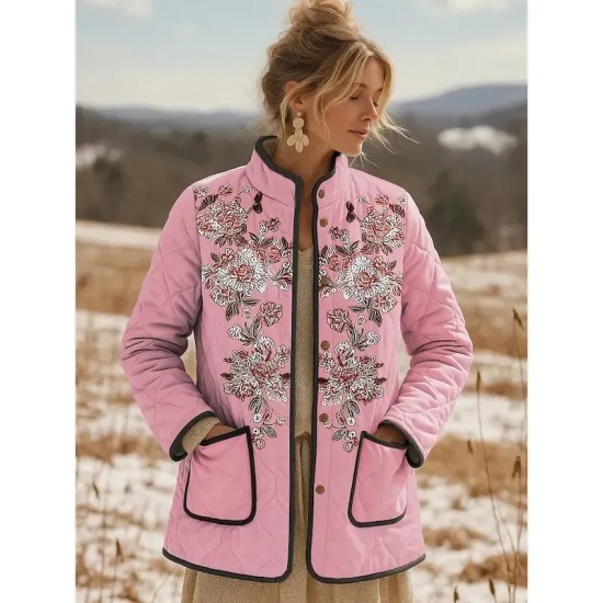 Women's Winter Jacket Quilted Jacket Warm Lightweight Embroidered Print Active Vintage Cute Artistic Floral Casual Short Stand Collar Regular Fit Long Women's Winter Jacket Quilted Jacket Warm Lightweight Embroidered Print Active Vintage Cute Artistic Floral Casual Short Stand Collar Regular Fit Long