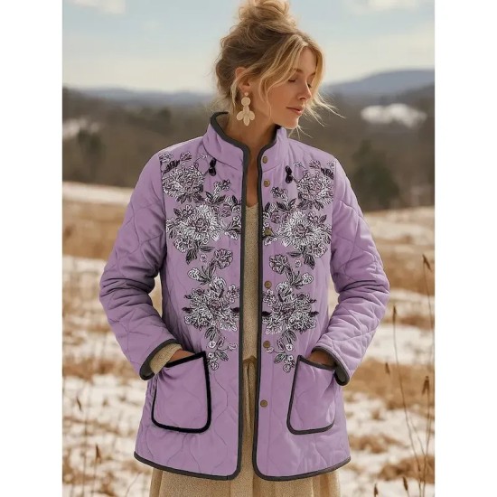 Women's Winter Jacket Quilted Jacket Warm Lightweight Embroidered Print Active Vintage Cute Artistic Floral Casual Short Stand Collar Regular Fit Long Women's Winter Jacket Quilted Jacket Warm Lightweight Embroidered Print Active Vintage Cute Artistic Floral Casual Short Stand Collar Regular Fit Long