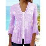Women's T Shirt Floral Graphic Elegant Stylish Casual 3\/4 Length Sleeve V Neck Regular Tops Daily Print Pink Blue Purple Beige Summer 2025 Women's T Shirt Floral Graphic Elegant Stylish Casual 3\/4 Length Sleeve V Neck Regular Tops Daily Print Pink Blue Purple Beige Summer 2025