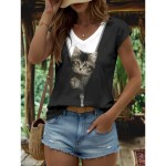 Women's Animal Cat Camisole Tank Top Vintage Tropical Stylish Sleeveless Short Sleeve Crew Neck V Neck Round Neck Regular Tops Daily Print Black and W Women's Animal Cat Camisole Tank Top Vintage Tropical Stylish Sleeveless Short Sleeve Crew Neck V Neck Round Neck Regular Tops Daily Print Black and W