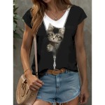 Women's Animal Cat Camisole Tank Top Vintage Tropical Stylish Sleeveless Short Sleeve Crew Neck V Neck Round Neck Regular Tops Daily Print Black and W Women's Animal Cat Camisole Tank Top Vintage Tropical Stylish Sleeveless Short Sleeve Crew Neck V Neck Round Neck Regular Tops Daily Print Black and W
