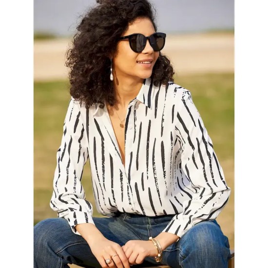 Women's Shirt Long Sleeve Button Down Blouse Basic Striped Buttons Print Regular Tops Shirt Collar Casual Black White Spring Fall 2025 Women's Shirt Long Sleeve Button Down Blouse Basic Striped Buttons Print Regular Tops Shirt Collar Casual Black White Spring Fall 2025