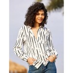 Women's Shirt Long Sleeve Button Down Blouse Basic Striped Buttons Print Regular Tops Shirt Collar Casual Black White Spring Fall 2025 Women's Shirt Long Sleeve Button Down Blouse Basic Striped Buttons Print Regular Tops Shirt Collar Casual Black White Spring Fall 2025