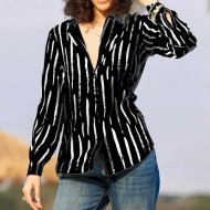 Women's Shirt Long Sleeve Button Down Blouse Basic Striped Buttons Print Regular Tops Shirt Collar Casual Black White Spring Fall 2025 Women's Shirt Long Sleeve Button Down Blouse Basic Striped Buttons Print Regular Tops Shirt Collar Casual Black White Spring Fall 2025