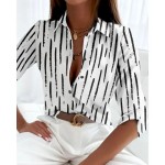 Women's Shirt Long Sleeve Button Down Blouse Basic Striped Buttons Print Regular Tops Shirt Collar Casual Black White Spring Fall 2025 Women's Shirt Long Sleeve Button Down Blouse Basic Striped Buttons Print Regular Tops Shirt Collar Casual Black White Spring Fall 2025