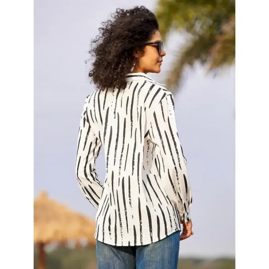 Women's Shirt Long Sleeve Button Down Blouse Basic Striped Buttons Print Regular Tops Shirt Collar Casual Black White Spring Fall 2025 Women's Shirt Long Sleeve Button Down Blouse Basic Striped Buttons Print Regular Tops Shirt Collar Casual Black White Spring Fall 2025