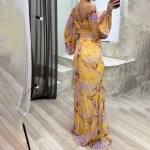 Women's Long Dress Maxi Dress Party Dress Ruched Dress Fashion Party Evening Party Regular Fit Flower Long Sleeve V Neck Yellow Wine Blue Green Summer Women's Long Dress Maxi Dress Party Dress Ruched Dress Fashion Party Evening Party Regular Fit Flower Long Sleeve V Neck Yellow Wine Blue Green Summer