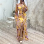Women's Long Dress Maxi Dress Party Dress Ruched Dress Fashion Party Evening Party Regular Fit Flower Long Sleeve V Neck Yellow Wine Blue Green Summer Women's Long Dress Maxi Dress Party Dress Ruched Dress Fashion Party Evening Party Regular Fit Flower Long Sleeve V Neck Yellow Wine Blue Green Summer