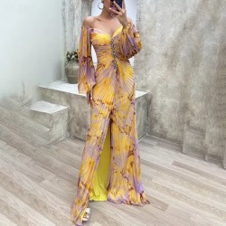 Women's Long Dress Maxi Dress Party Dress Ruched Dress Fashion Party Evening Party Regular Fit Flower Long Sleeve V Neck Yellow Wine Blue Green Summer Women's Long Dress Maxi Dress Party Dress Ruched Dress Fashion Party Evening Party Regular Fit Flower Long Sleeve V Neck Yellow Wine Blue Green Summer