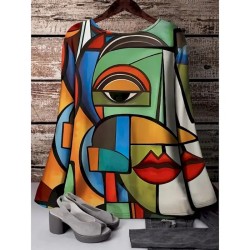 Women's T Shirt Graphic Color Gradient Abstract Fashion Long Sleeve Crew Neck Regular Tops Daily Going out Weekend Print Black Pink Green Spring Fall