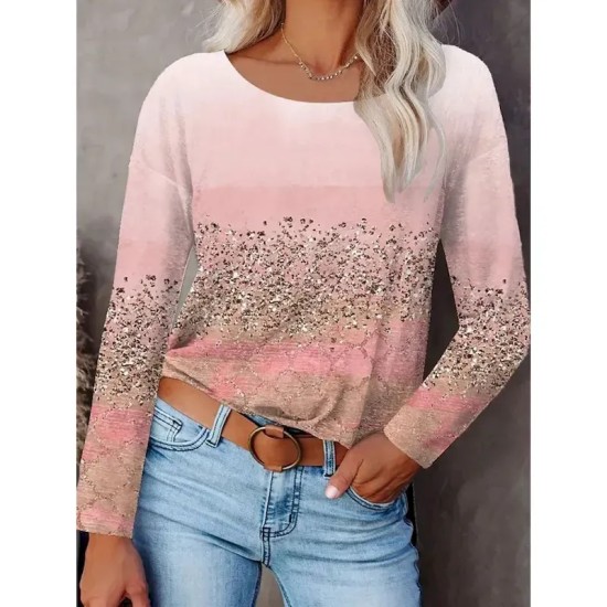 Women's T Shirt Graphic Color Gradient Abstract Fashion Long Sleeve Crew Neck Regular Tops Daily Going out Weekend Print Black Pink Green Spring Fall Women's T Shirt Graphic Color Gradient Abstract Fashion Long Sleeve Crew Neck Regular Tops Daily Going out Weekend Print Black Pink Green Spring Fall
