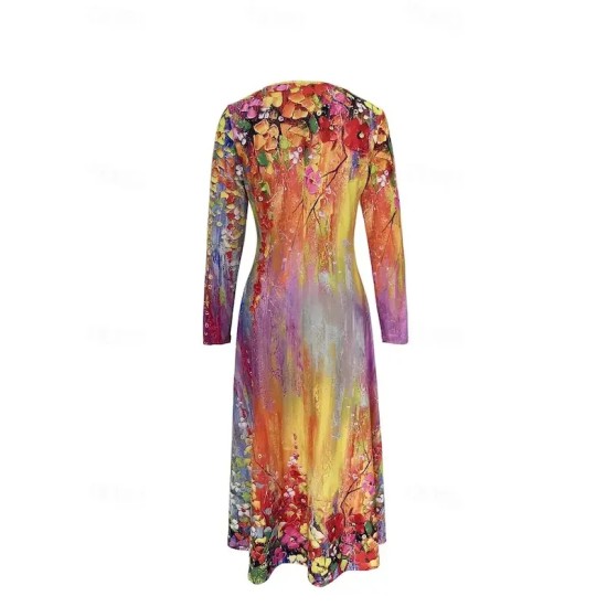 Women's Midi Dress Casual Dress Winter Dress Swing Dress Shift Dress Fashion Streetwear Modern Formal Outdoor Party Regular Fit Floral Long Sleeve Cre Women's Midi Dress Casual Dress Winter Dress Swing Dress Shift Dress Fashion Streetwear Modern Formal Outdoor Party Regular Fit Floral Long Sleeve Cre