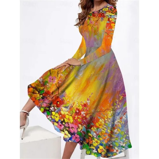 Women's Midi Dress Casual Dress Winter Dress Swing Dress Shift Dress Fashion Streetwear Modern Formal Outdoor Party Regular Fit Floral Long Sleeve Cre Women's Midi Dress Casual Dress Winter Dress Swing Dress Shift Dress Fashion Streetwear Modern Formal Outdoor Party Regular Fit Floral Long Sleeve Cre