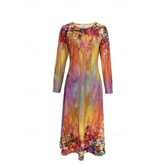 Women's Midi Dress Casual Dress Winter Dress Swing Dress Shift Dress Fashion Streetwear Modern Formal Outdoor Party Regular Fit Floral Long Sleeve Cre Women's Midi Dress Casual Dress Winter Dress Swing Dress Shift Dress Fashion Streetwear Modern Formal Outdoor Party Regular Fit Floral Long Sleeve Cre