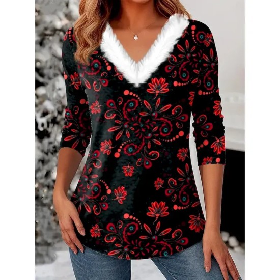 Women's Tunic Ombre Floral Graphic Vintage Stylish Classic Long Sleeve V Neck Regular Tops Daily Patchwork Print Yellow Red Blue Purple Green Fall Win Women's Tunic Ombre Floral Graphic Vintage Stylish Classic Long Sleeve V Neck Regular Tops Daily Patchwork Print Yellow Red Blue Purple Green Fall Win