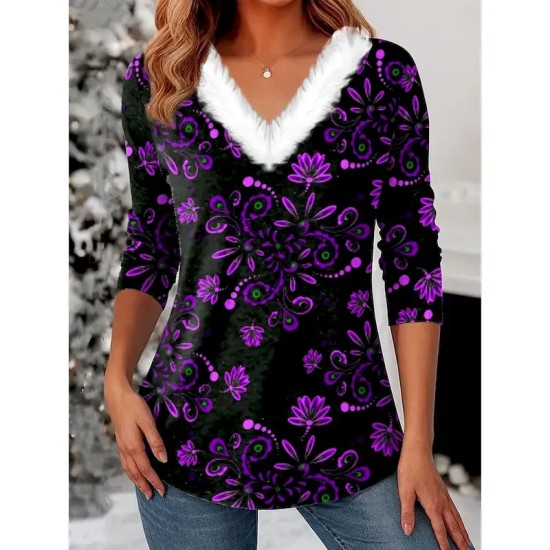 Women's Tunic Ombre Floral Graphic Vintage Stylish Classic Long Sleeve V Neck Regular Tops Daily Patchwork Print Yellow Red Blue Purple Green Fall Win Women's Tunic Ombre Floral Graphic Vintage Stylish Classic Long Sleeve V Neck Regular Tops Daily Patchwork Print Yellow Red Blue Purple Green Fall Win