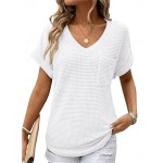 Women's Blouse Solid Color Stylish Casual Short Sleeve V Neck Regular Tops Daily Pocket Black White Pink Green Summer 2025 Women's Blouse Solid Color Stylish Casual Short Sleeve V Neck Regular Tops Daily Pocket Black White Pink Green Summer 2025