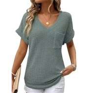 Women's Blouse Solid Color Stylish Casual Short Sleeve V Neck Regular Tops Daily Pocket Black White Pink Green Summer 2025 Women's Blouse Solid Color Stylish Casual Short Sleeve V Neck Regular Tops Daily Pocket Black White Pink Green Summer 2025