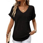 Women's Blouse Solid Color Stylish Casual Short Sleeve V Neck Regular Tops Daily Pocket Black White Pink Green Summer 2025 Women's Blouse Solid Color Stylish Casual Short Sleeve V Neck Regular Tops Daily Pocket Black White Pink Green Summer 2025