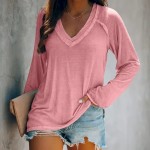 Women's T shirt Tee White Pink Blue Plain Solid Colored Patchwork Long Sleeve Daily Weekend Basic V Neck Regular Loose Fit S 2025 Women's T shirt Tee White Pink Blue Plain Solid Colored Patchwork Long Sleeve Daily Weekend Basic V Neck Regular Loose Fit S 2025