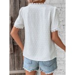 Women's Shirt Blouse Casual Lace Short Sleeve Regular Tops V Neck Daily White Army Green Navy Blue Khaki Summer 2025 Women's Shirt Blouse Casual Lace Short Sleeve Regular Tops V Neck Daily White Army Green Navy Blue Khaki Summer 2025